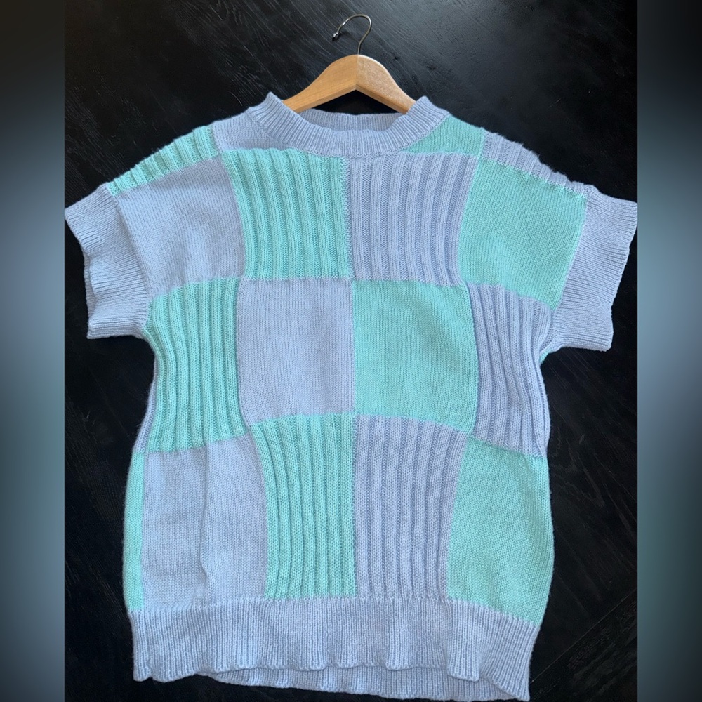 Boutique Mint & Lavender Patchwork Crewneck Sweater